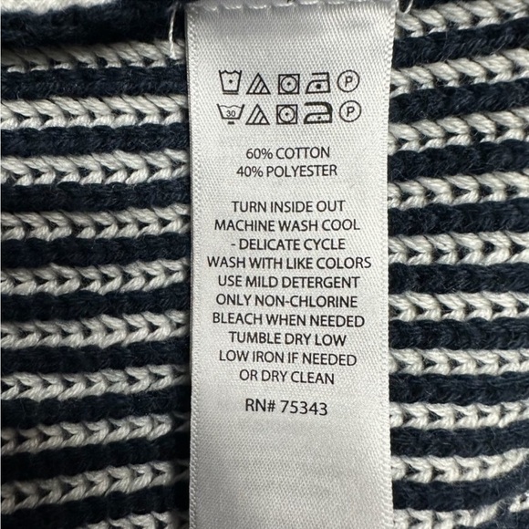 Tahari Blue & White Striped Ribbed Open Long Cardigan Medium - Picture 6 of 10